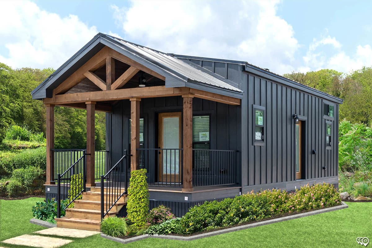 Cozy cabin hero and exterior home features